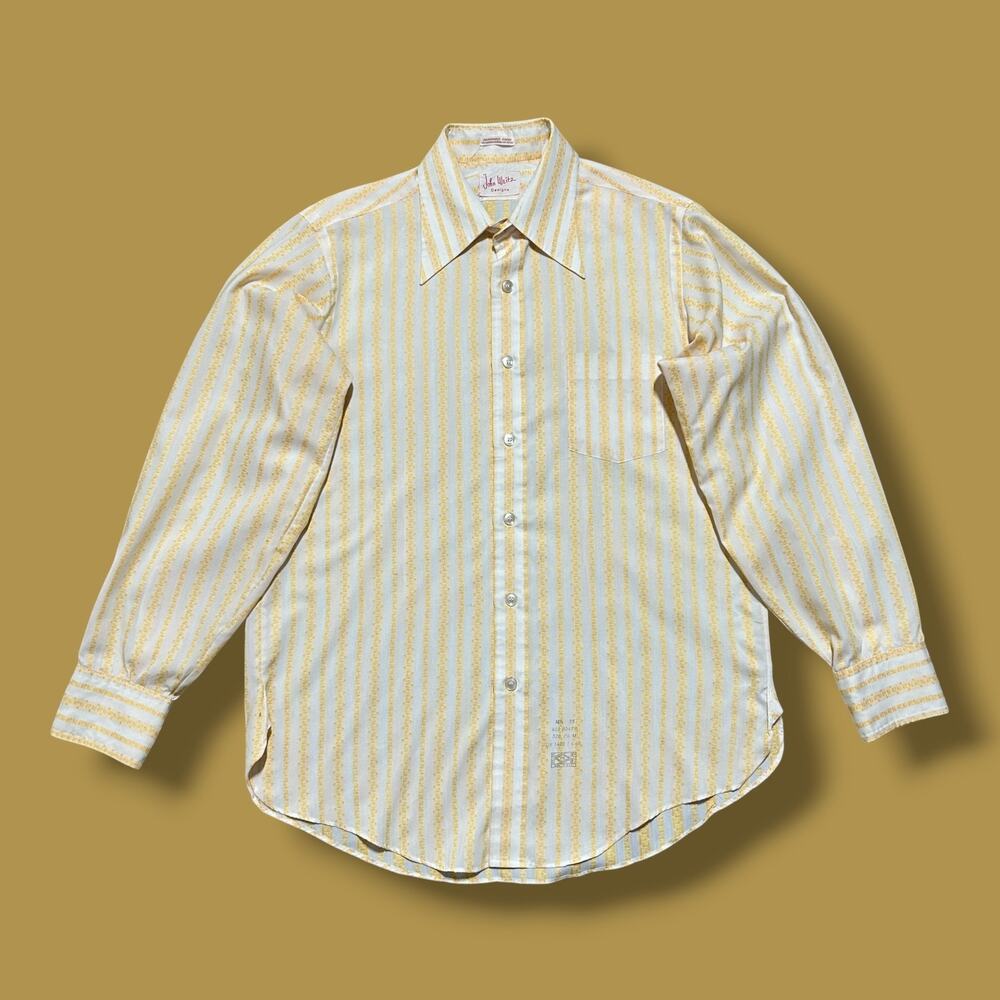 Vintage 70s Shirt Long Sleeve Button Up Striped Yellow Mod Disco Union Made XL